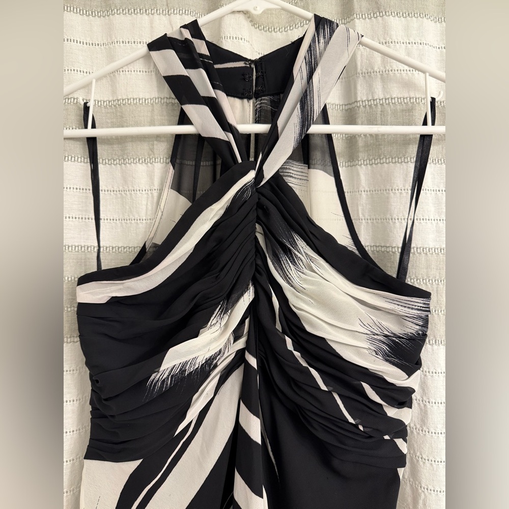 Patterned Black and White Halter Dress